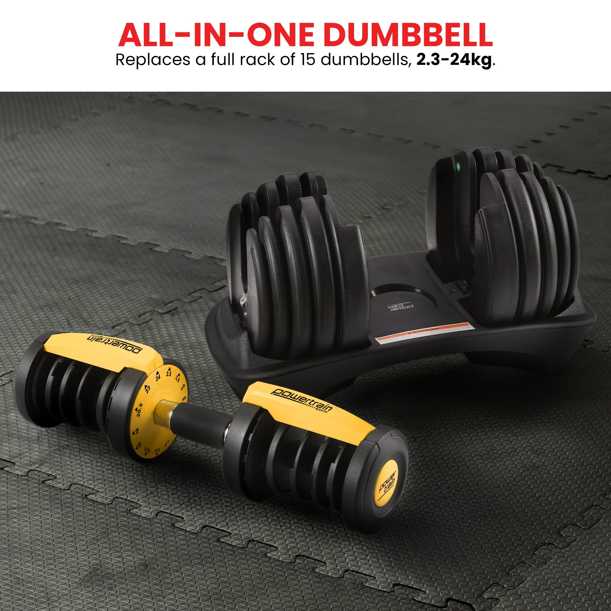 Powertrain Adjustable Dumbbells Set Home Gym Exercise Free Weights 48kg with Stand (Gold) - Image 7