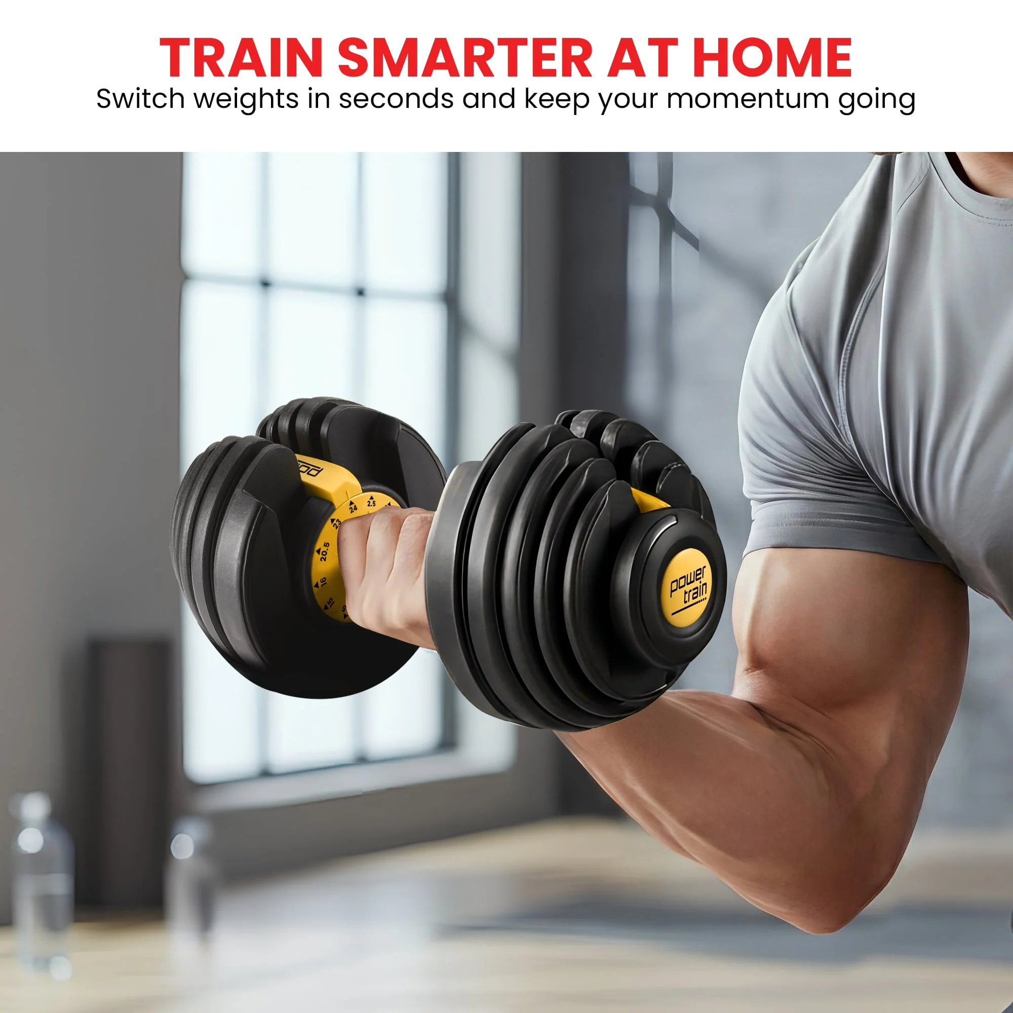 Powertrain Adjustable Dumbbells Set Home Gym Exercise Free Weights 48kg with Stand (Gold) - Image 9