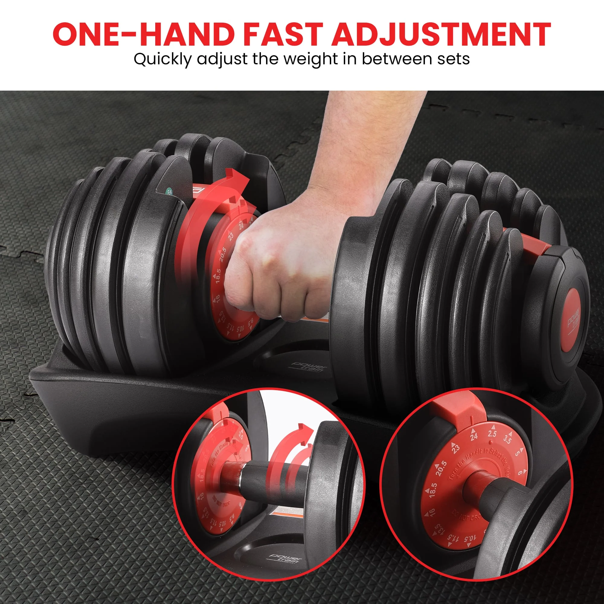 Powertrain Adjustable Dumbbells Set Home Gym Exercise Free Weights 48kg with Stand (Red) - Image 5
