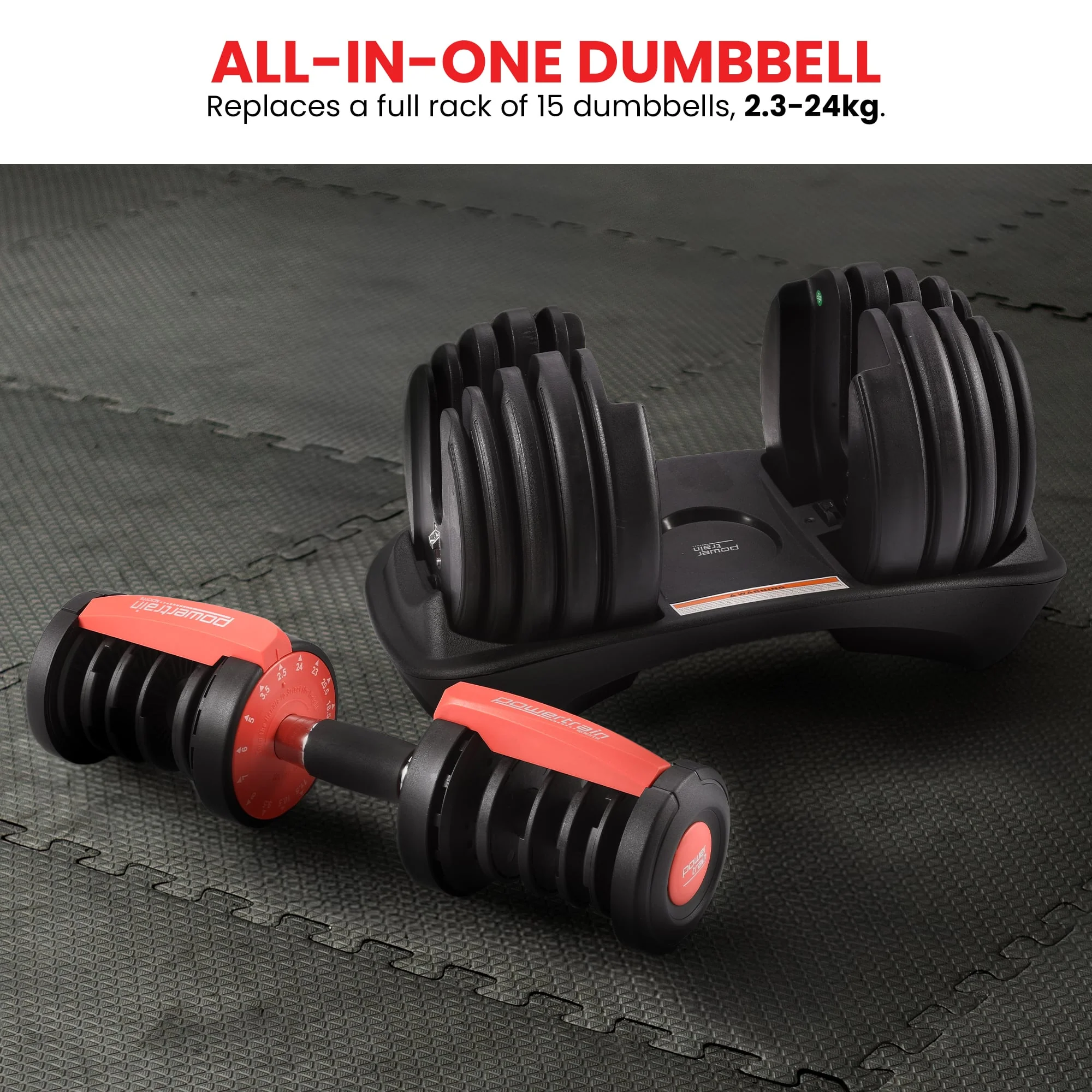 Powertrain Adjustable Dumbbells Set Home Gym Exercise Free Weights 48kg with Stand (Red) - Image 6