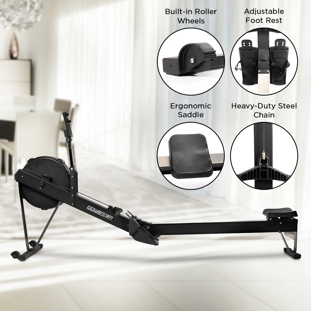Powertrain Air Rowing Machine Resistance Rower for Home Gym Cardio - Image 3