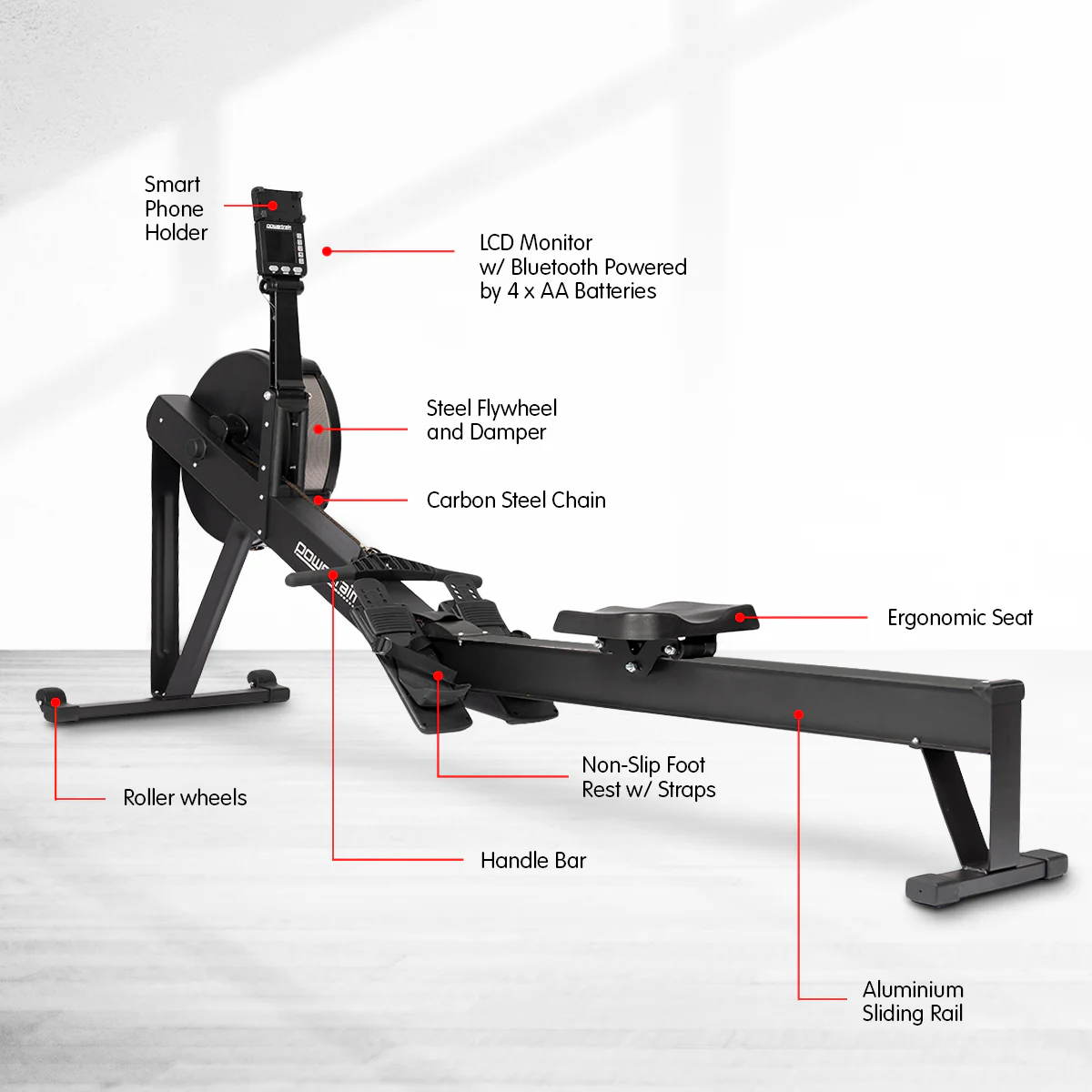 Powertrain Air Rowing Machine Resistance Rower for Home Gym Cardio - Image 8