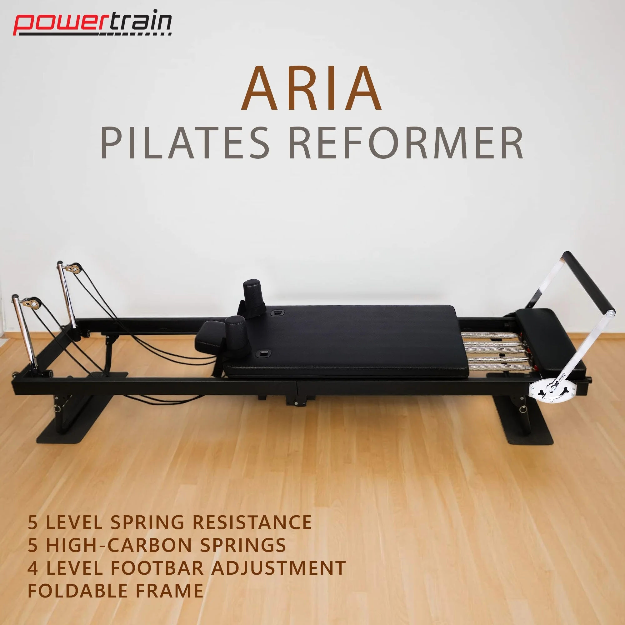 Powertrain Aria Pilates Reformer Machine Steel Foldable Multifunctional Home Gym Equipment (Black) - Image 2