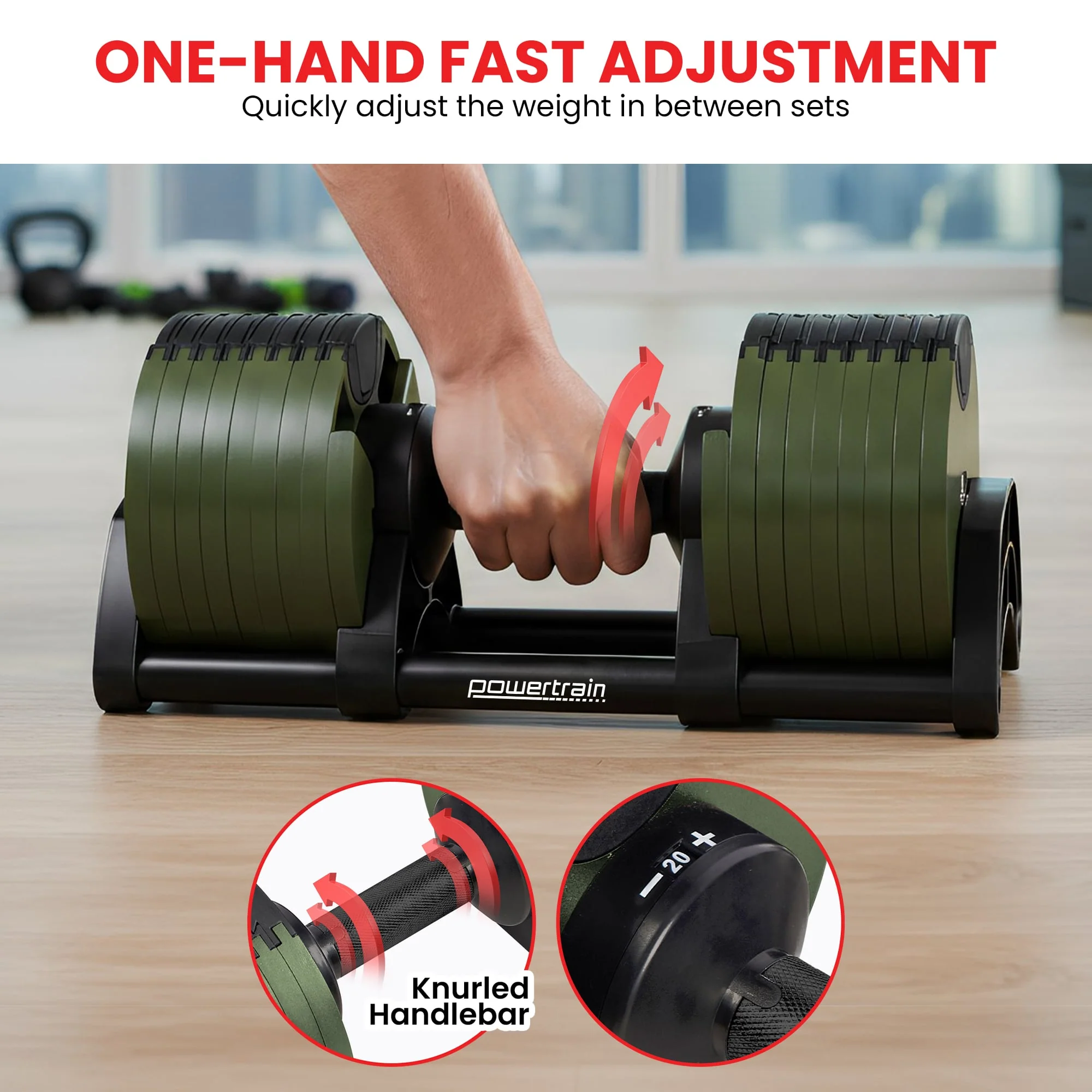 Powertrain Eon Dial Up 36KG Adjustable Dumbbell - Green - Image 8