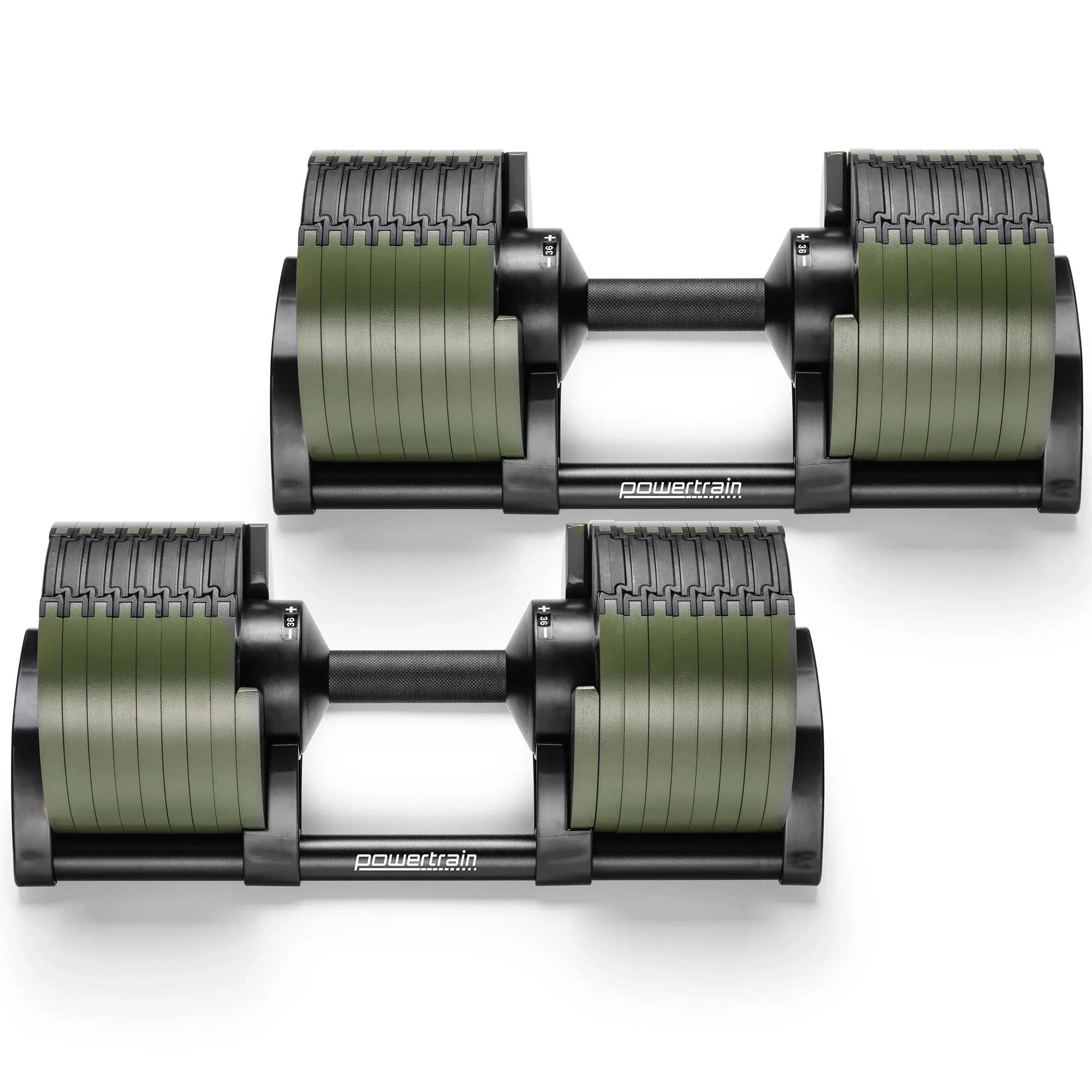 Powertrain Eon Dial Up 72KG Adjustable Dumbbells Pair with Stand - Green - Image 6