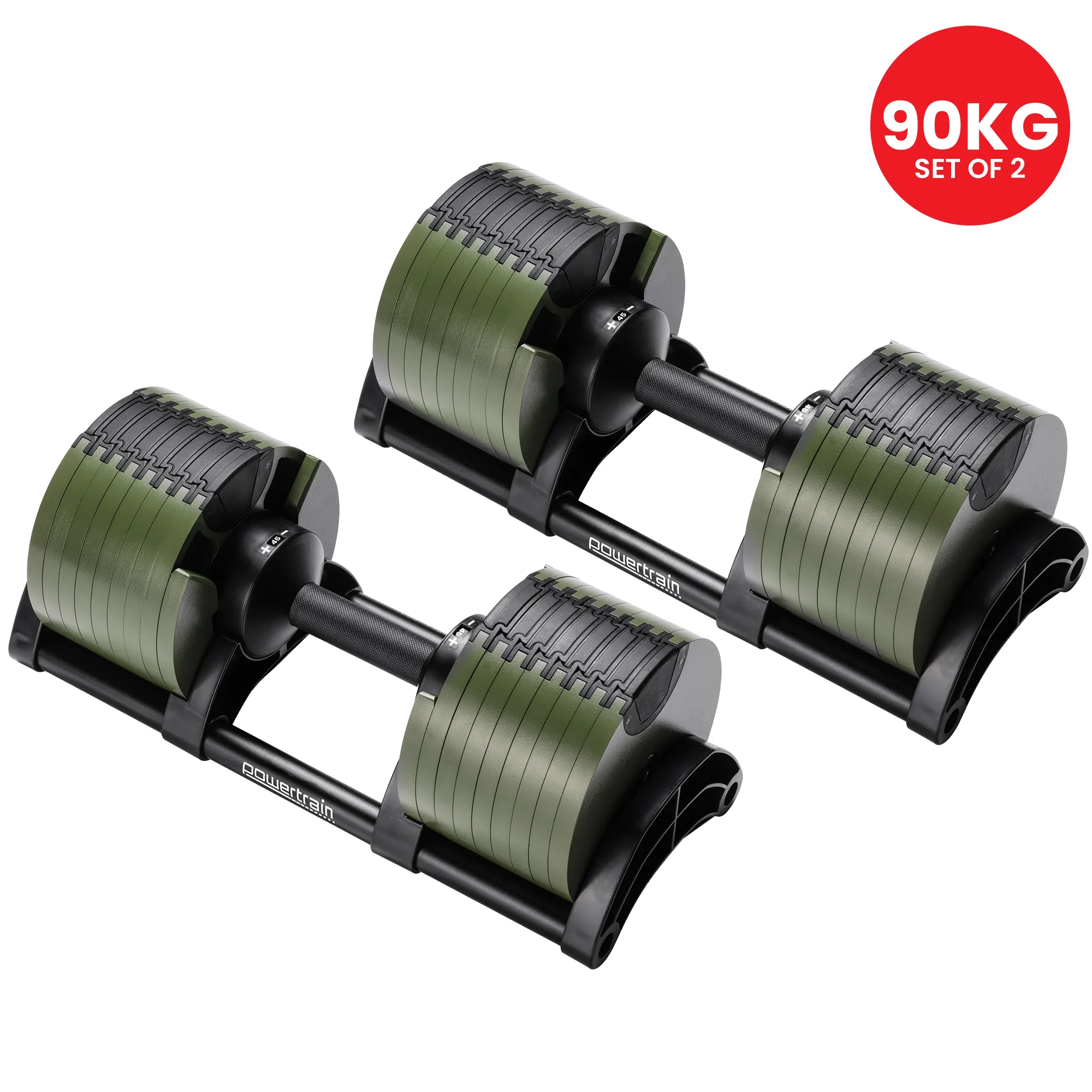 Powertrain Eon Dial Up 90KG Adjustable Dumbbells Pair - Green - Image 7