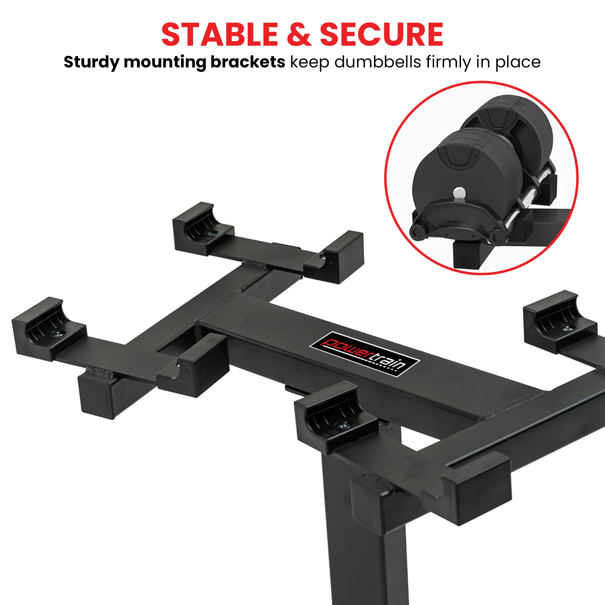 Powertrain Eon Dial Up 90KG Adjustable Dumbbells Pair with Stand - Black - Image 6