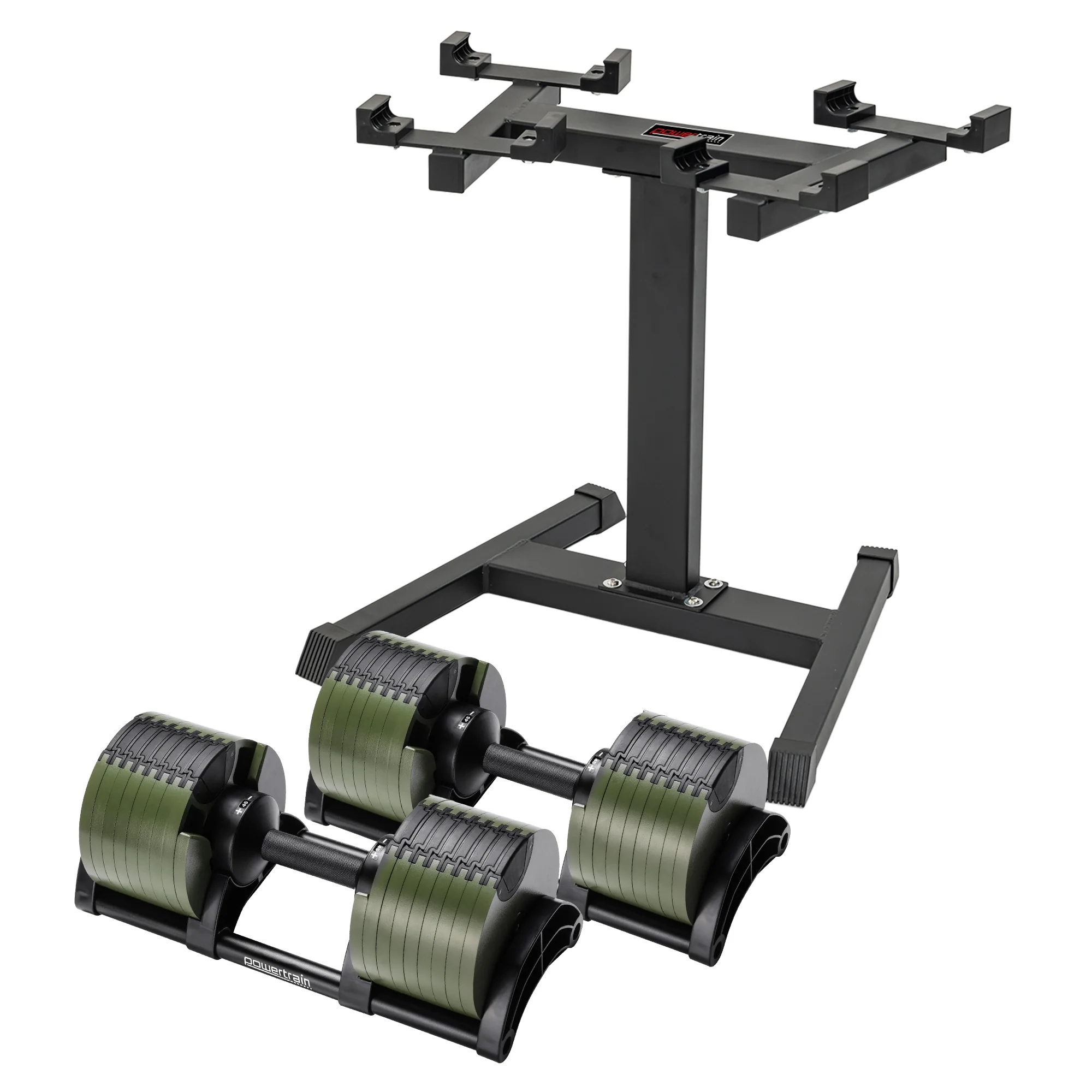 Powertrain Eon Dial Up 90KG Adjustable Dumbbells Pair with Stand - Green - Image 4