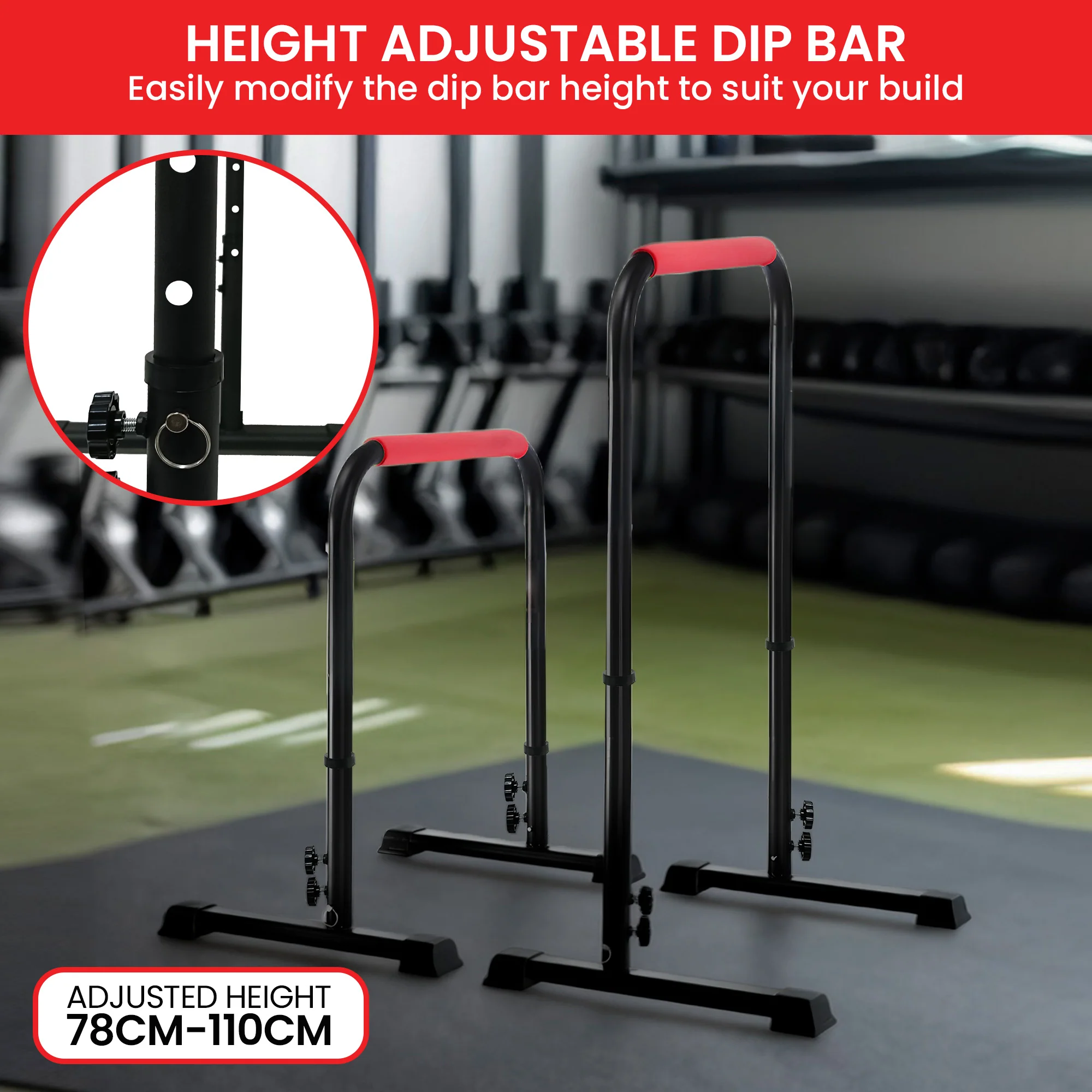 Powertrain Height-Adjustable Dip Bars Pair Load Capacity Separated Type 200kg - Image 4