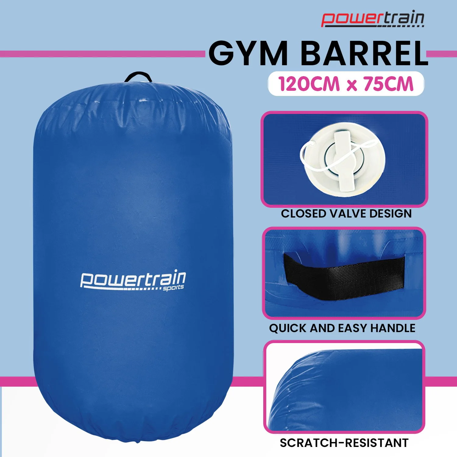 Powertrain Inflatable Air Barrel Exercise Roller (Blue) - Image 8