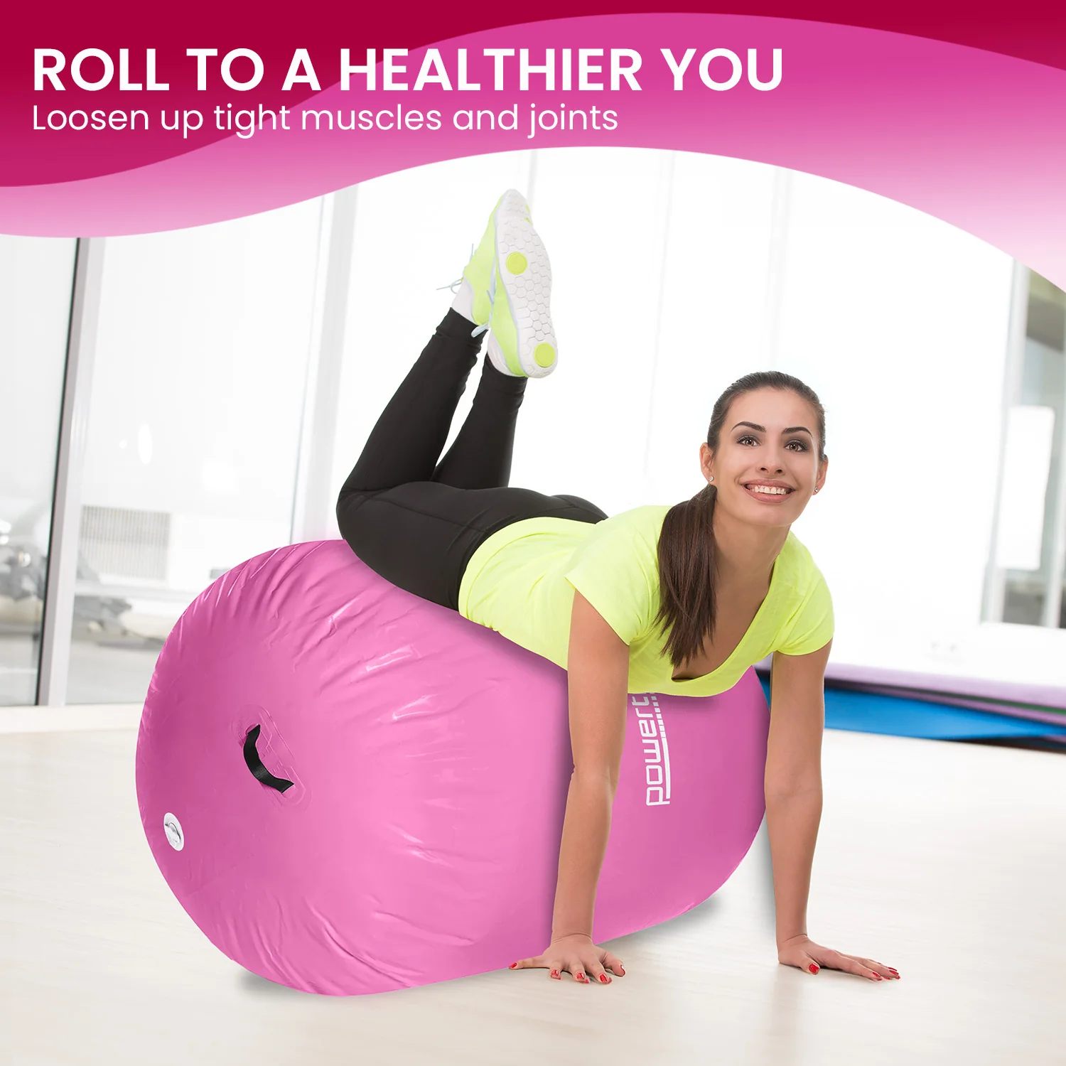 Powertrain Inflatable Air Barrel Exercise Roller (Pink) - Image 7