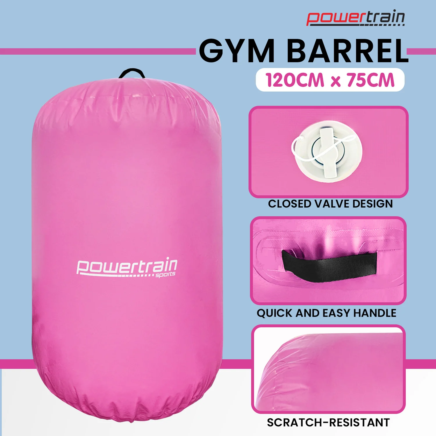Powertrain Inflatable Air Barrel Exercise Roller (Pink) - Image 9