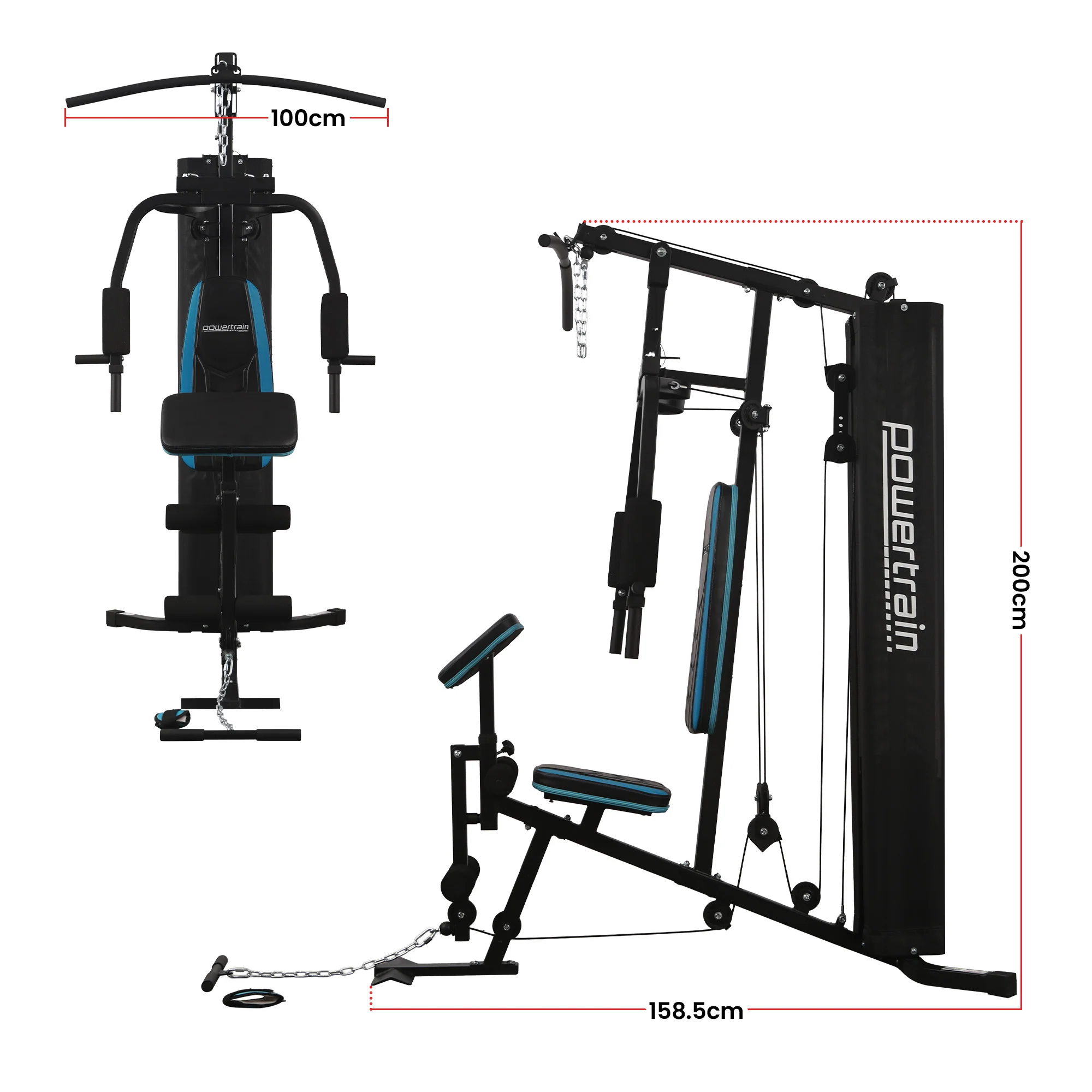 Powertrain JX-300 Multi Station Home Gym 44kg Weight Cable Machine - Image 3