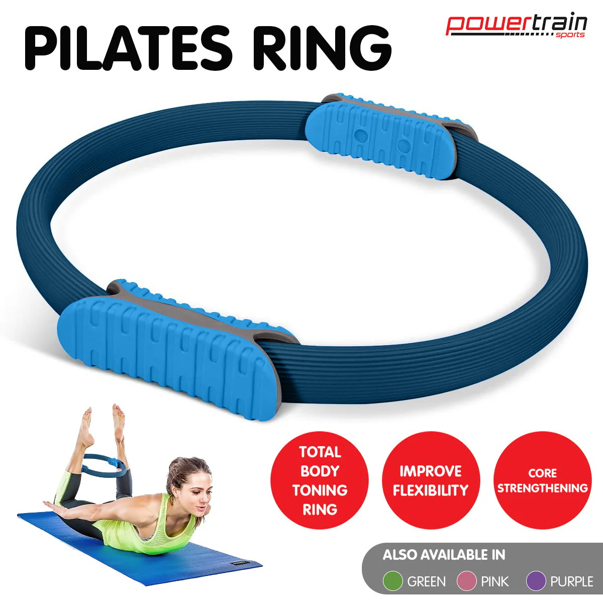 Powertrain Pilates Ring Band Yoga Home Workout Exercise Band - Blue - Image 10