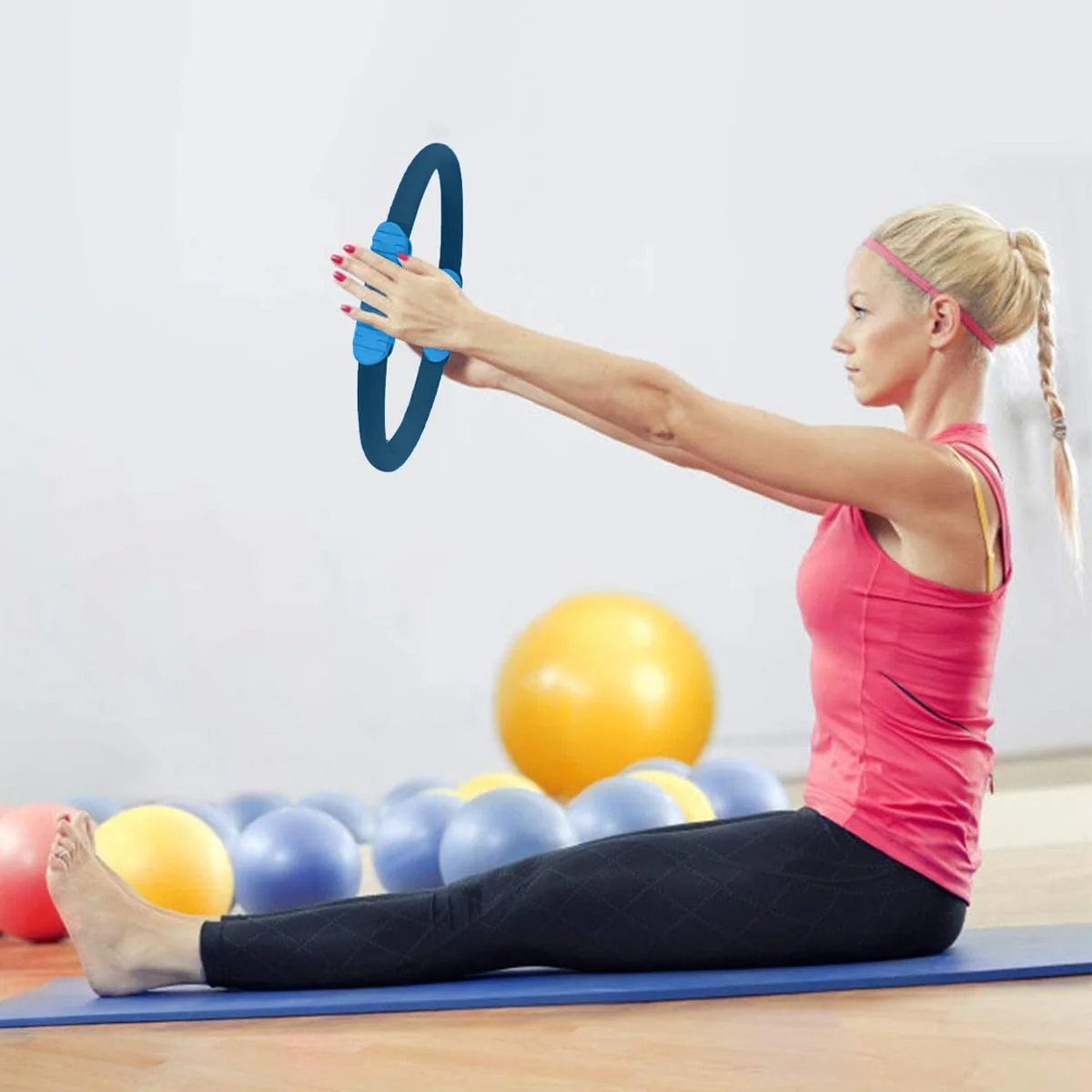 Powertrain Pilates Ring Band Yoga Home Workout Exercise Band - Blue - Image 8
