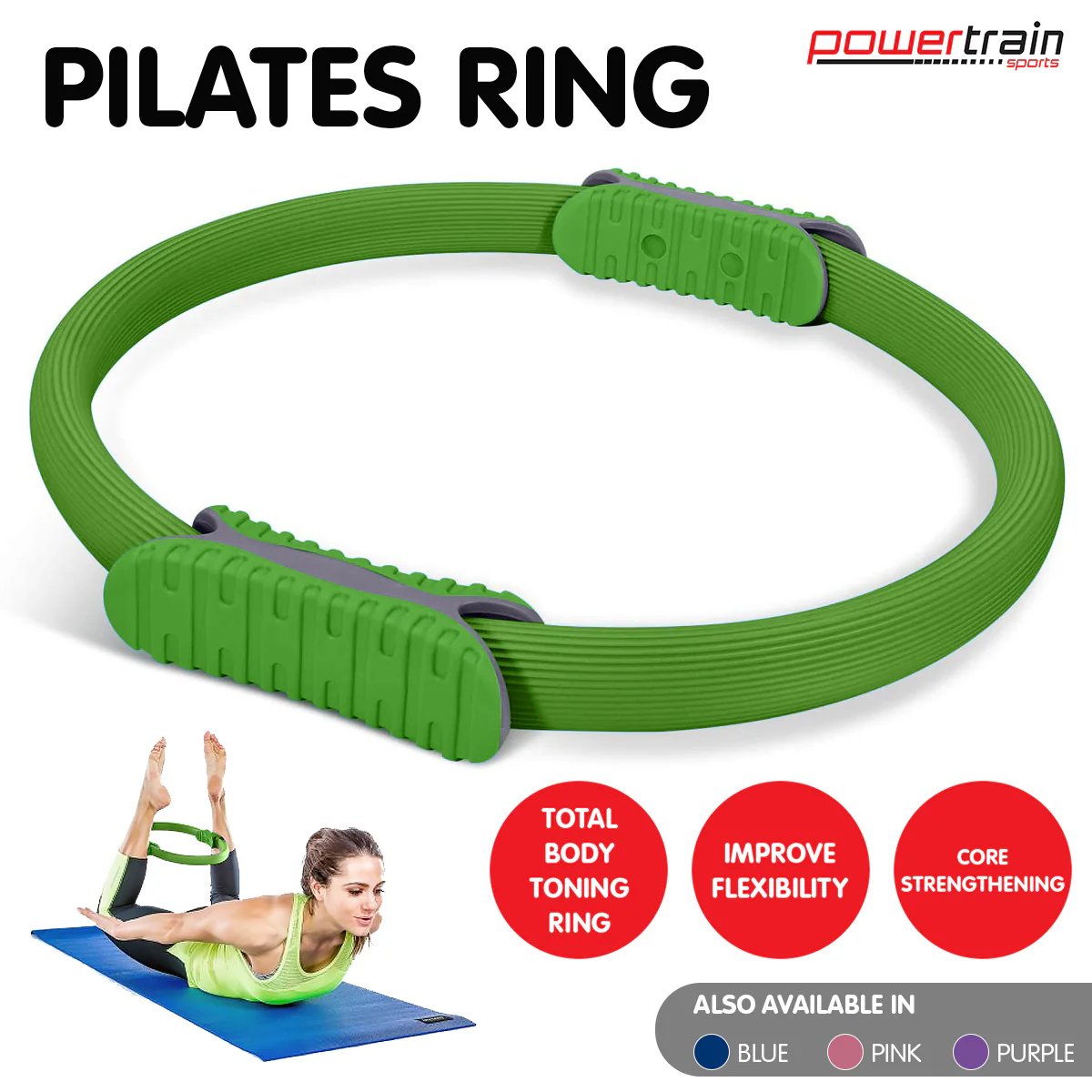 Powertrain Pilates Ring Band Yoga Home Workout Exercise Band - Green - Image 10