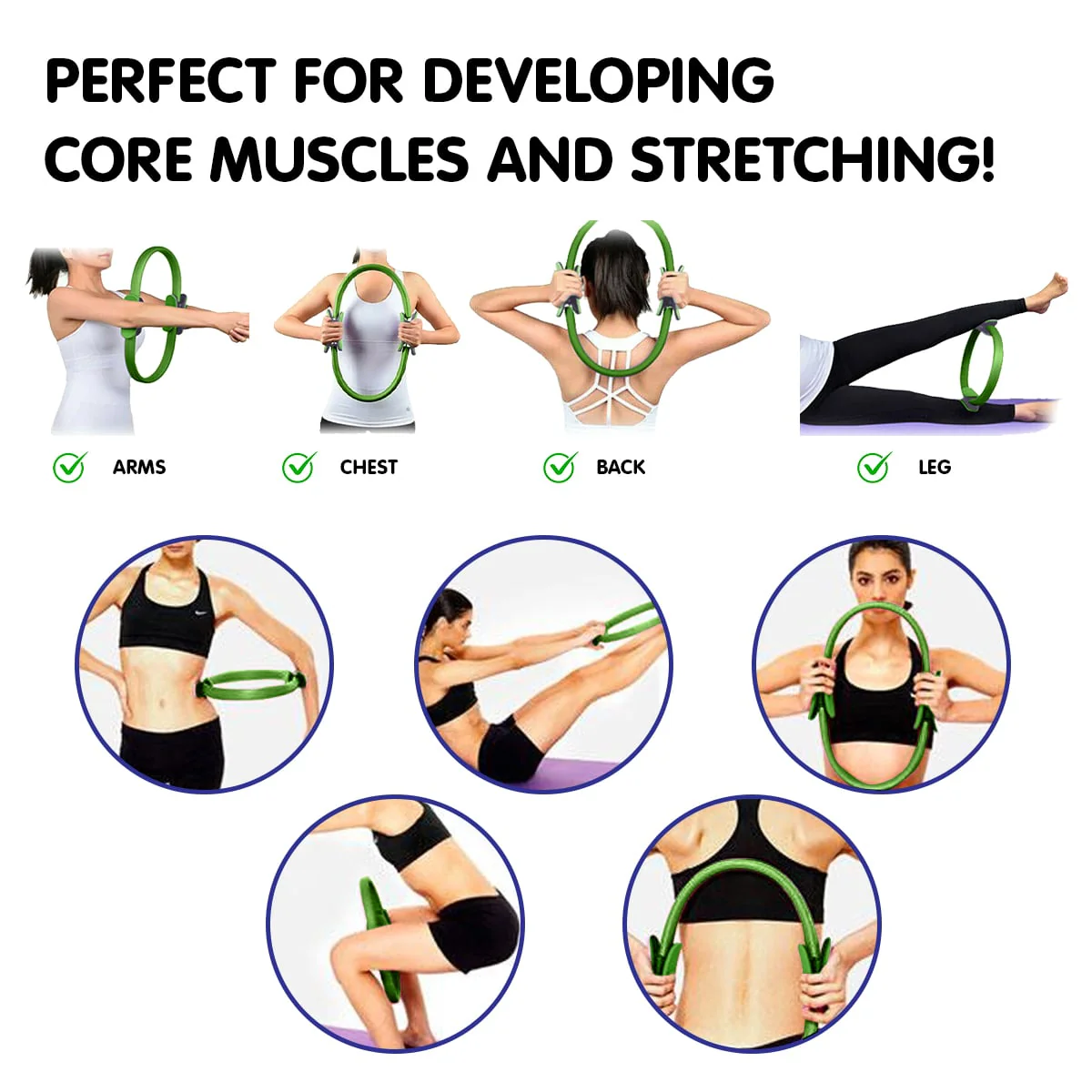 Powertrain Pilates Ring Band Yoga Home Workout Exercise Band - Green - Image 6