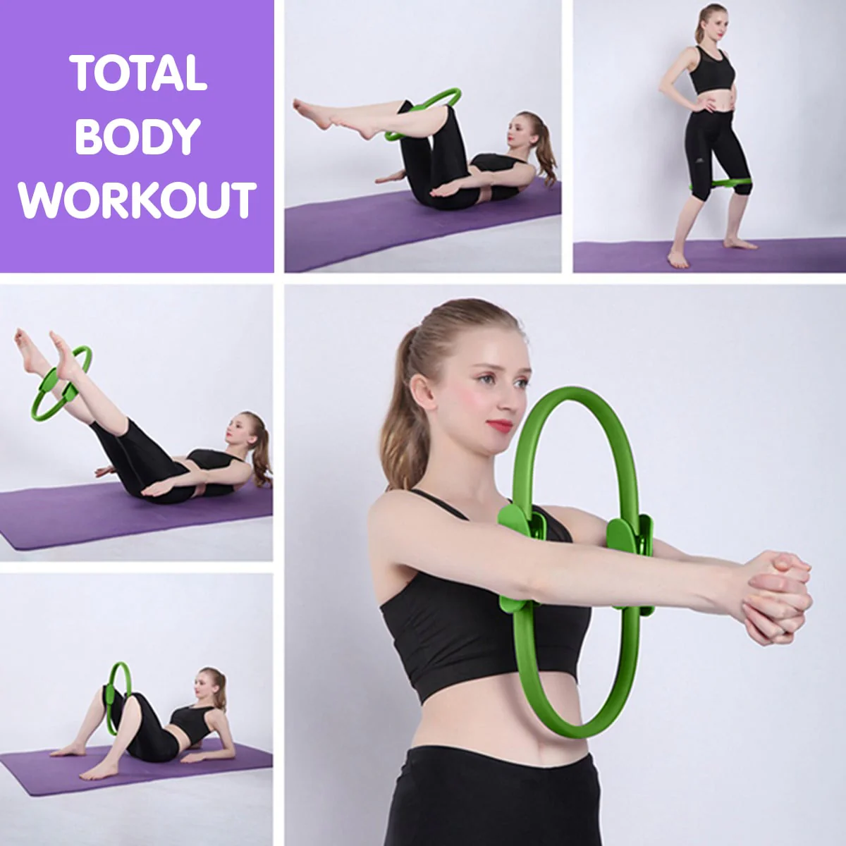 Powertrain Pilates Ring Band Yoga Home Workout Exercise Band - Green - Image 7