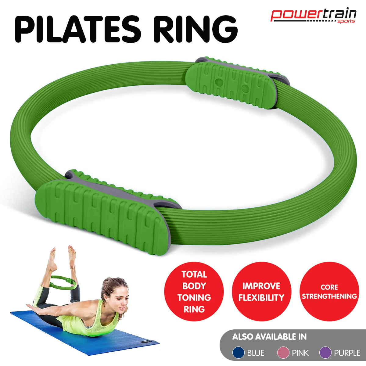Powertrain Pilates Ring Band Yoga Home Workout Exercise Band - Green - Image 9