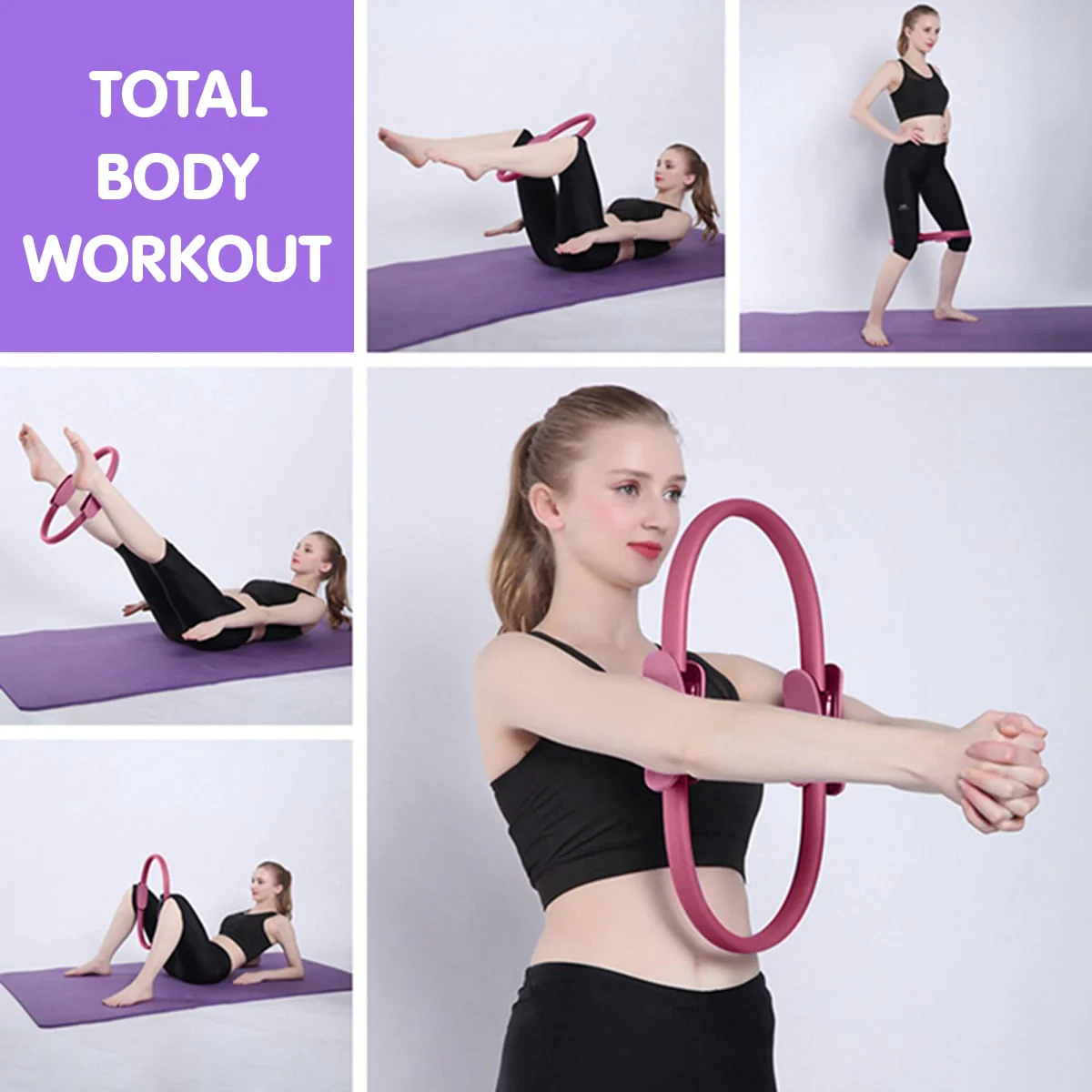 Powertrain Pilates Ring Band Yoga Home Workout Exercise Band - Pink - Image 7