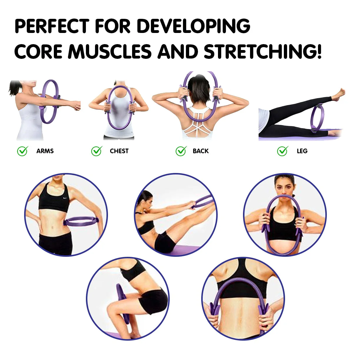 Powertrain Pilates Ring Band Yoga Home Workout Exercise Band - Purple - Image 6