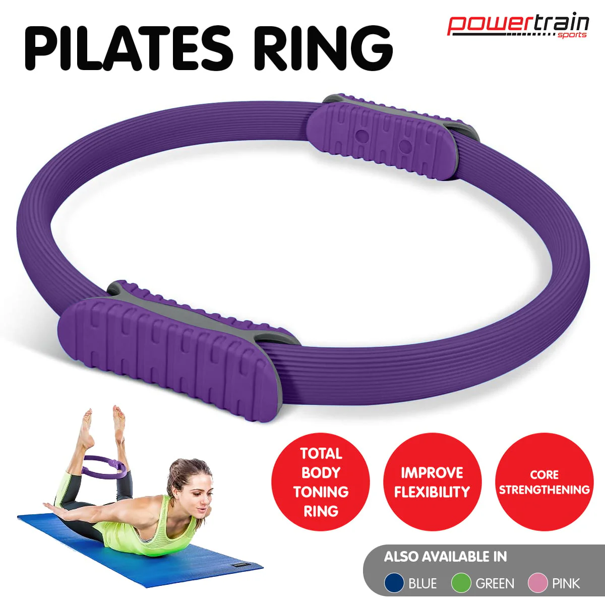 Powertrain Pilates Ring Band Yoga Home Workout Exercise Band - Purple - Image 9