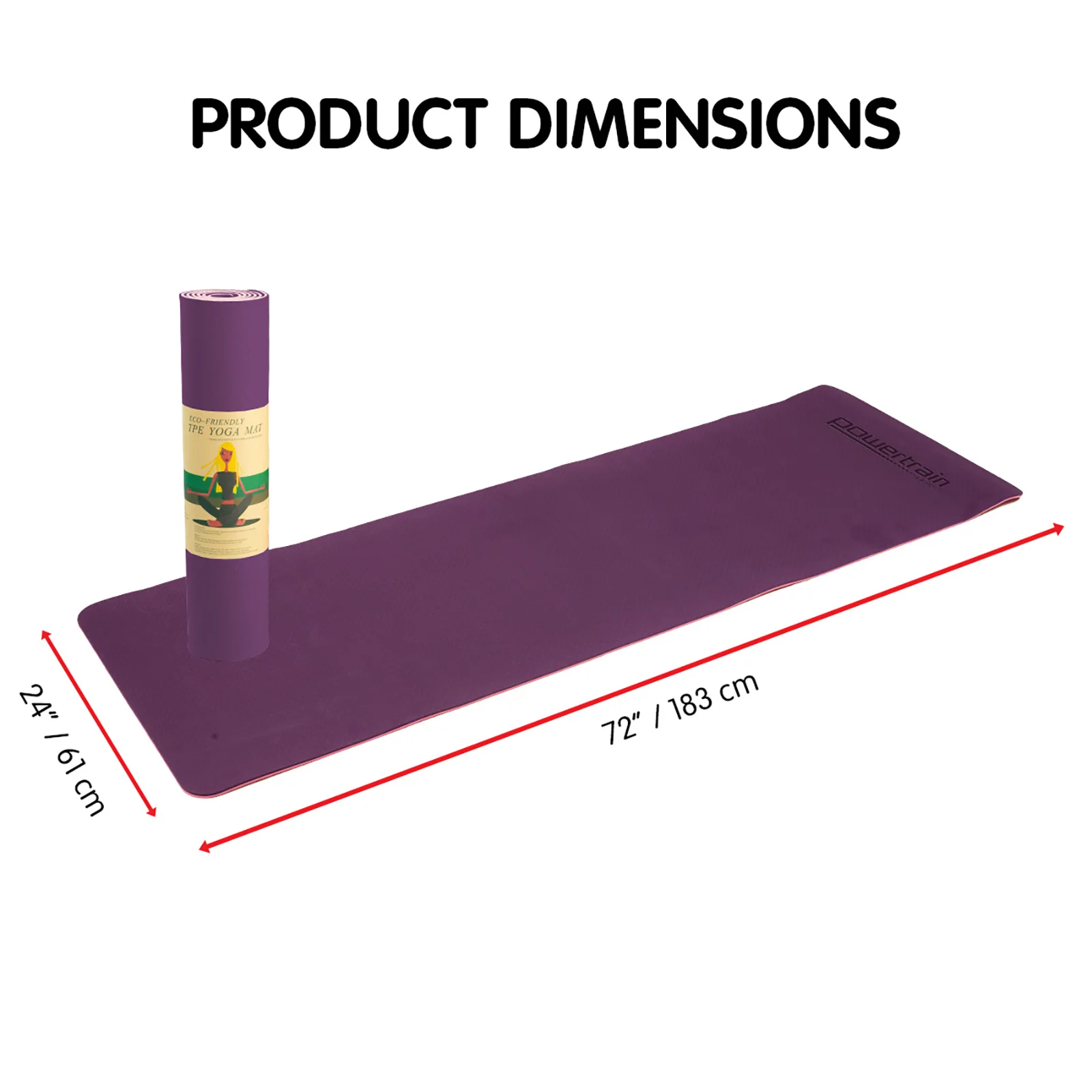Powertrain TPE Yoga Exercise Mat Home Gym Pilates Fitness 8mm Thick in Dark Purple - Image 4