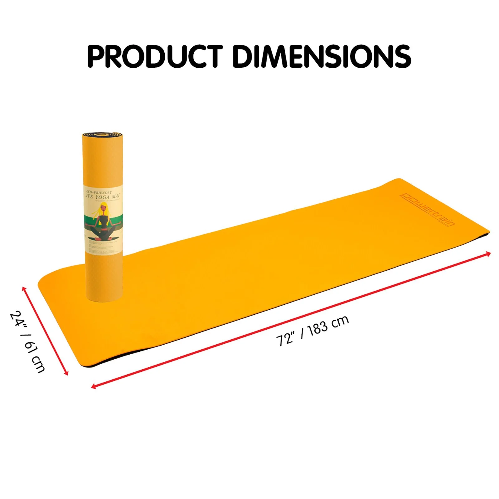 Powertrain TPE Yoga Exercise Mat Home Gym Pilates Fitness 8mm Thick in Orange - Image 2