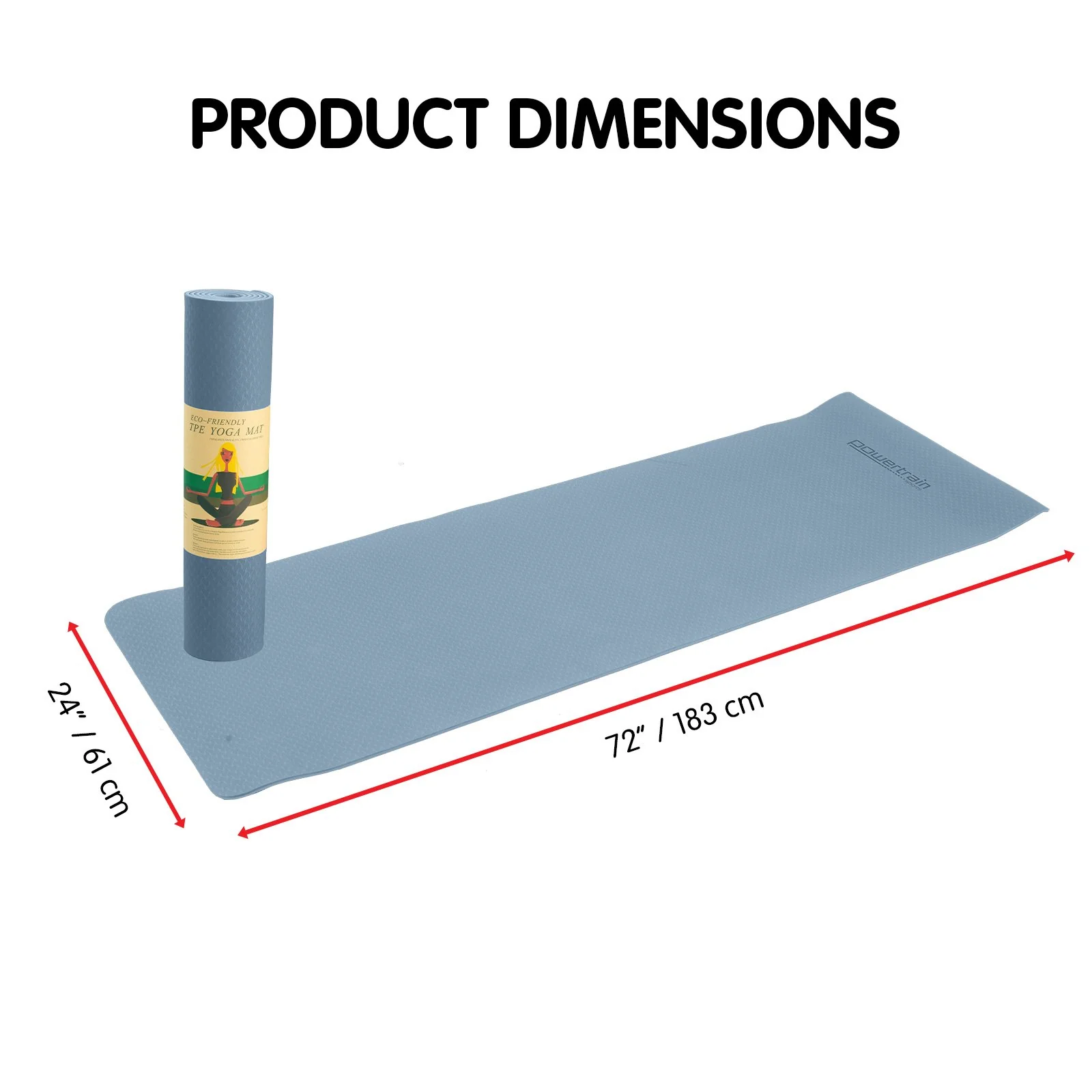 Powertrain TPE Yoga Pilates Exercise Mat 6mm - Sky Blue - Image 3