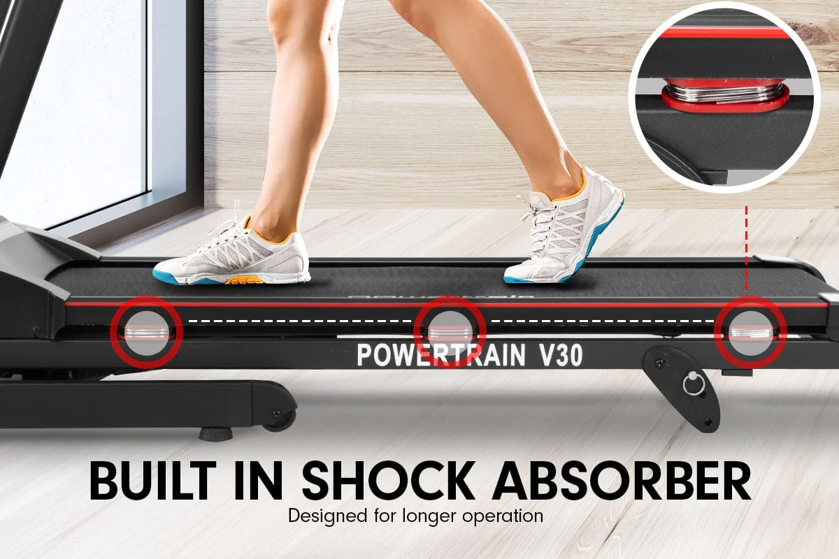 Powertrain V30 Foldable Treadmill 420mm Running Belt 14.8kmh Speed 3 Level Incline12 Programs USB AUX - Image 10