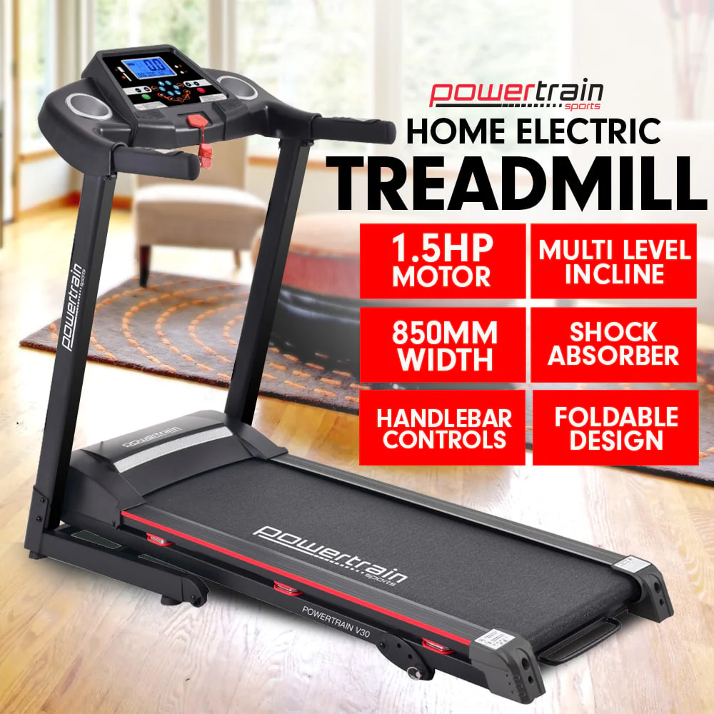 Powertrain V30 Foldable Treadmill 420mm Running Belt 14.8kmh Speed 3 Level Incline12 Programs USB AUX - Image 2
