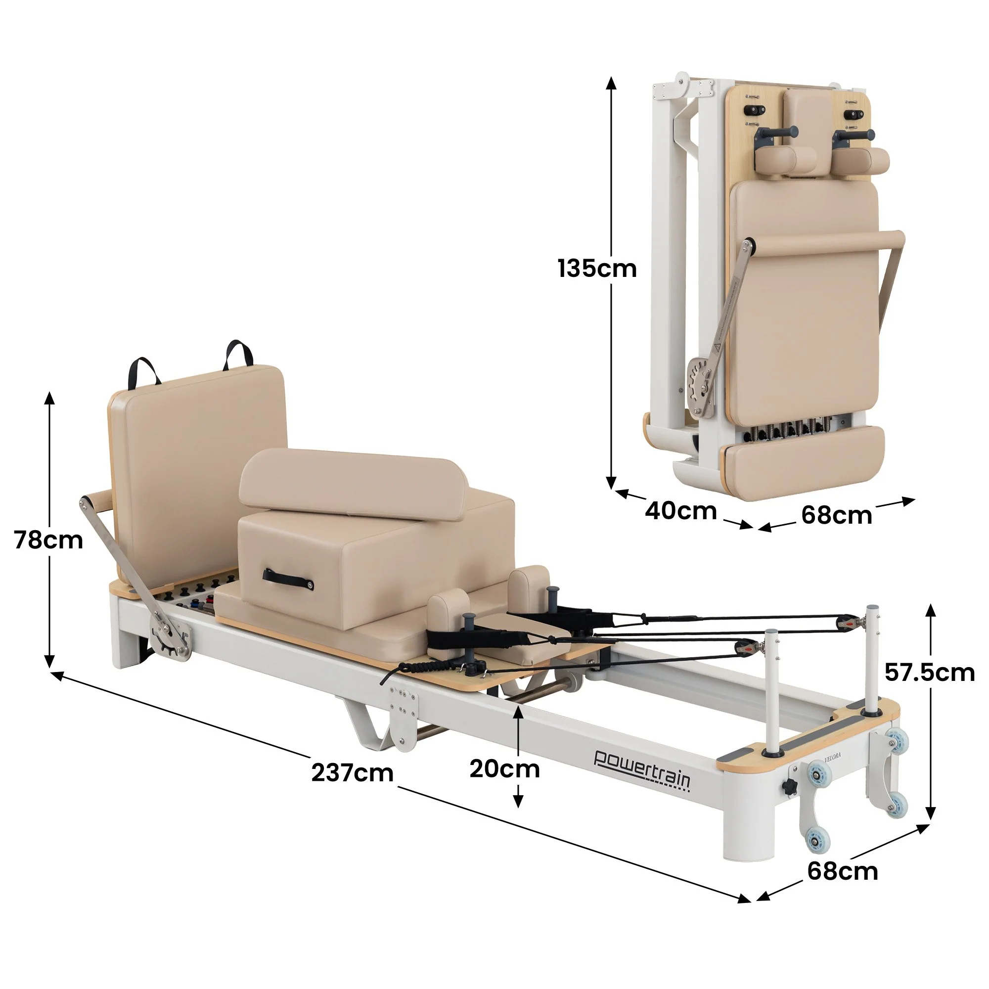 Powertrain Velora Pilates Reformer Machine Aluminum Foldable Multifunctional Home Gym Equipment (Beige) - Image 3