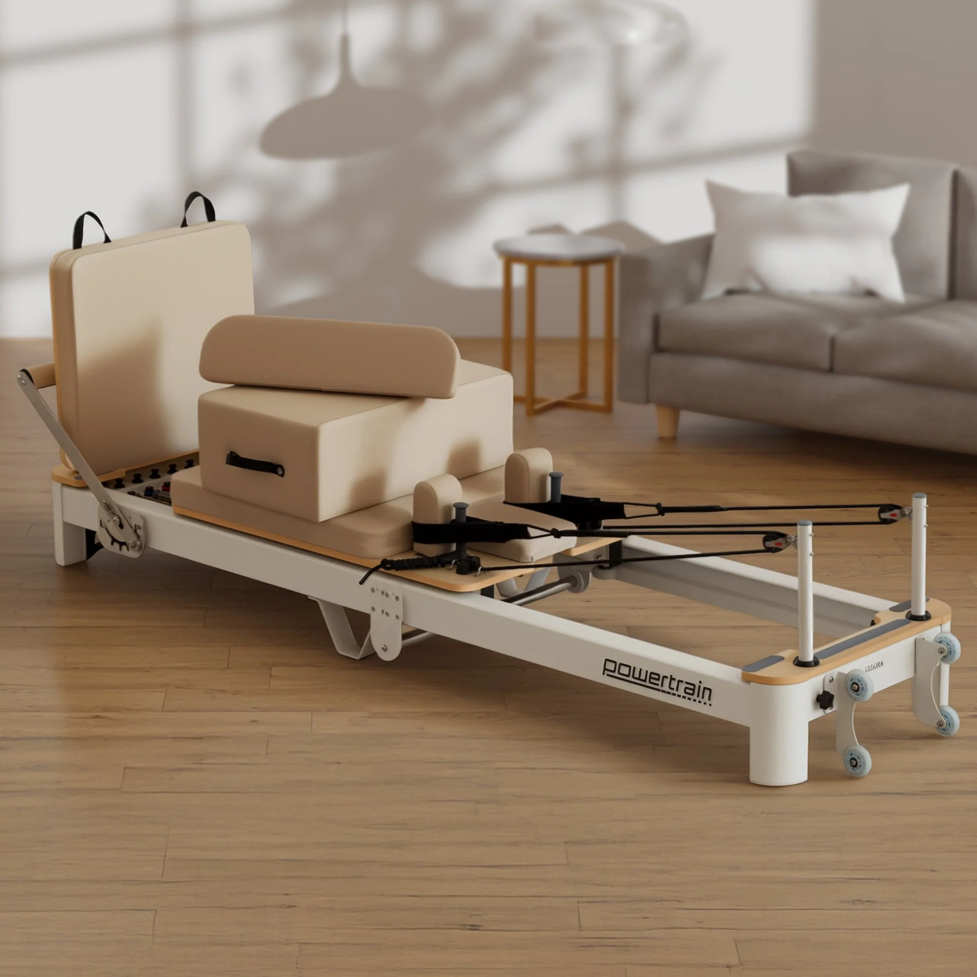 Powertrain Velora Pilates Reformer Machine Aluminum Foldable Multifunctional Home Gym Equipment (Beige) - Image 6
