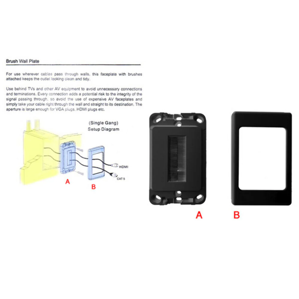 PRO2 Wall Plate Wallplate with Brush Outlet Cover For Cable Lead (Black) - Image 3