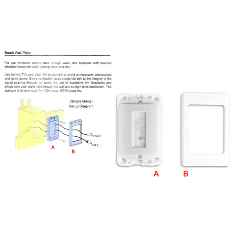 PRO2 Wall Plate Wallplate with Brush Outlet Cover For Cable Lead (White) - Image 3