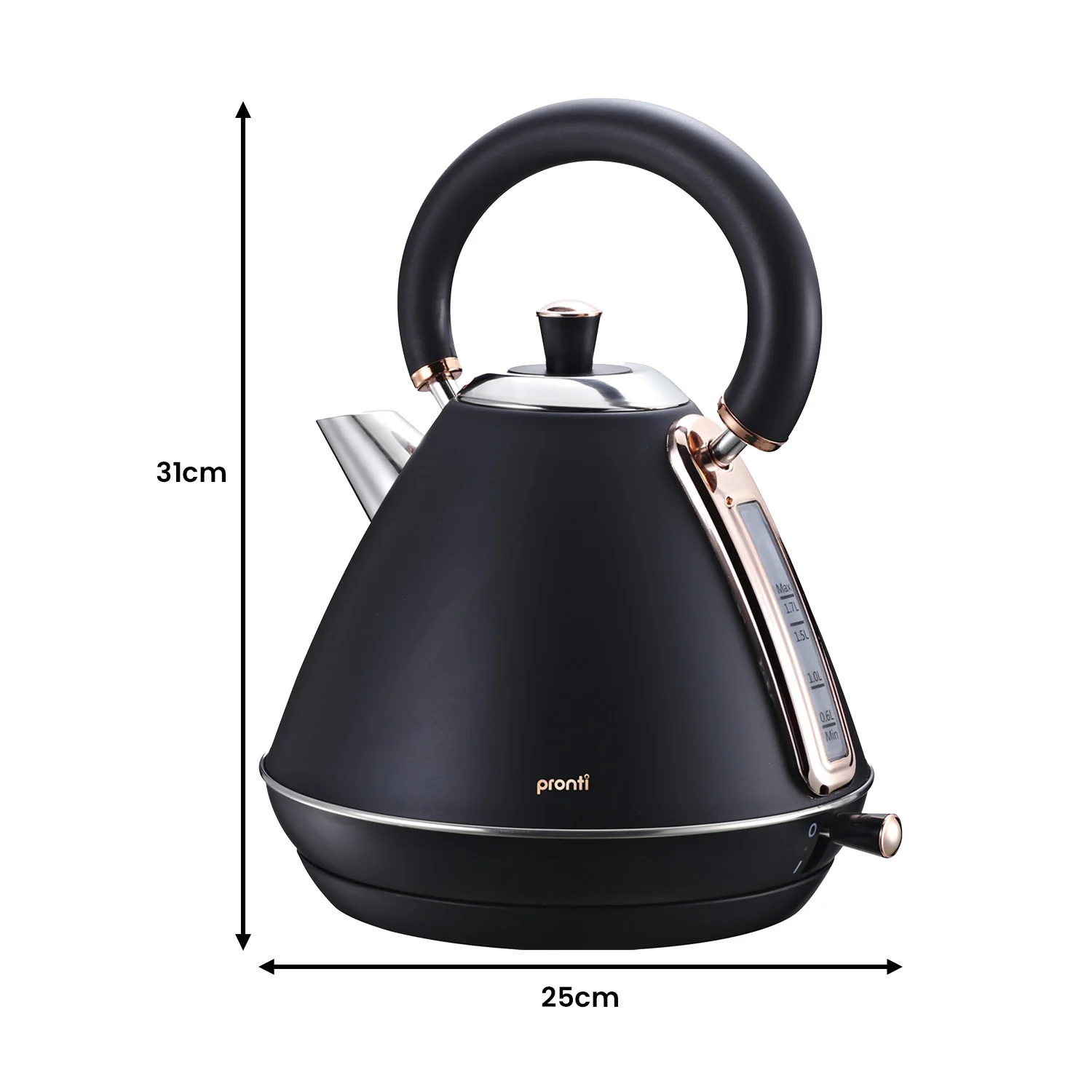 Pronti 1.7L Rose Trim Collection Kettle Stainless Steel (Black) - Image 3
