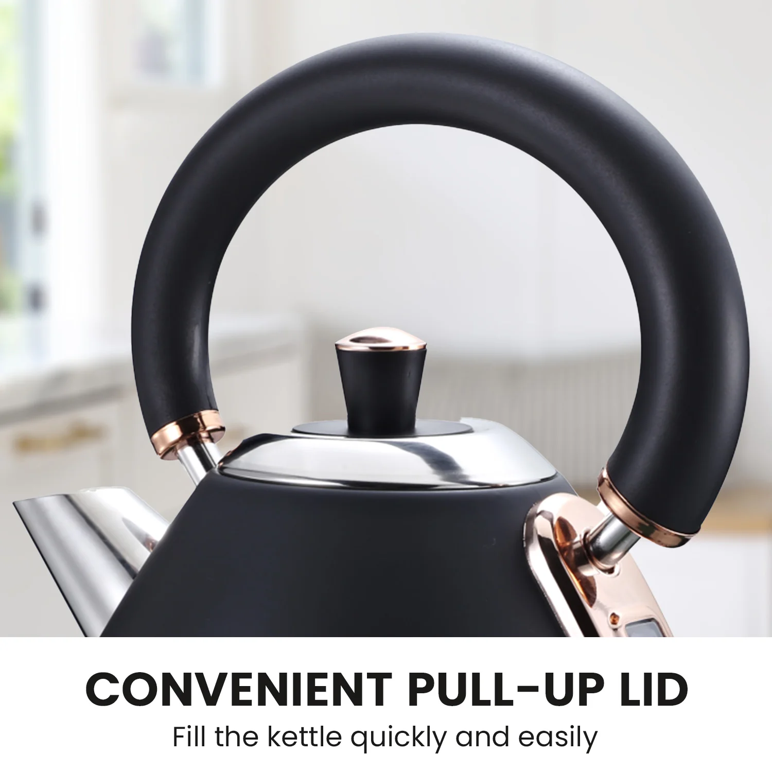 Pronti 1.7L Rose Trim Collection Kettle Stainless Steel (Black) - Image 4