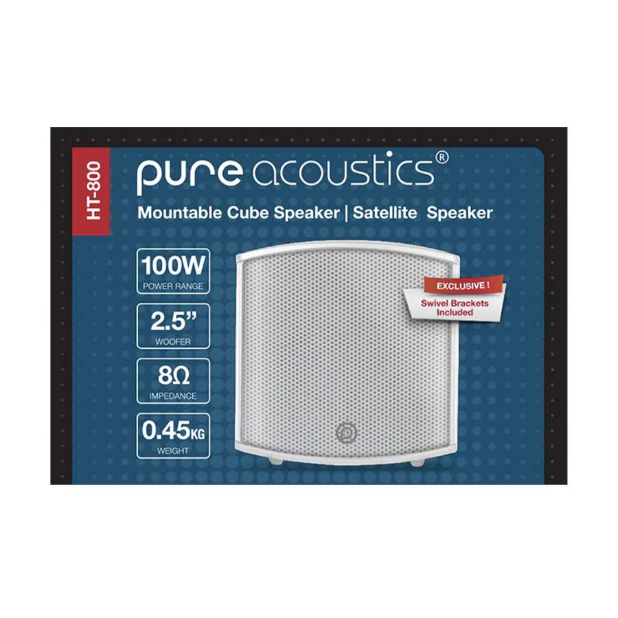 Pure Acoustics 10cm 100W Mountable Cube Satellite Speaker (White) - Image 2