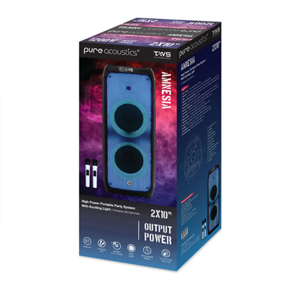 Pure Acoustics Amnesia 1200W TWS Bluetooth Speaker with 2 x Wireless Mics - Image 3