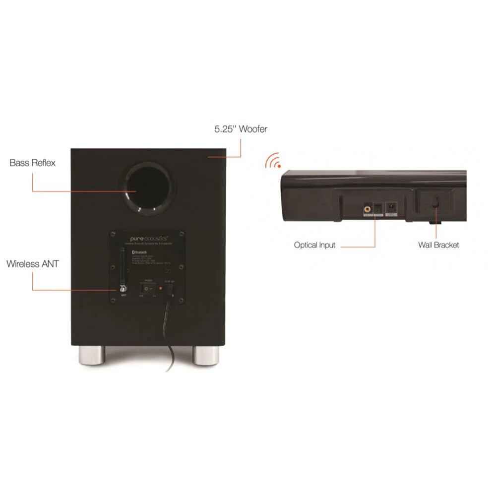 Pure Acoustics SBW-175 Bluetooth Soundbar with Wireless Subwoofer - Image 8