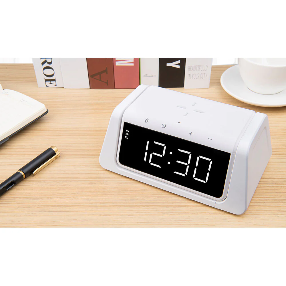 Rewyre Alarm Clock USB-C 5V 10W Qi Wireless Charger with UV Lamp (White) - Image 4