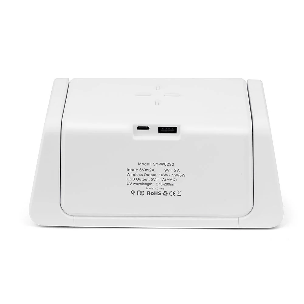 Rewyre Alarm Clock USB-C 5V 10W Qi Wireless Charger with UV Lamp (White) - Image 8
