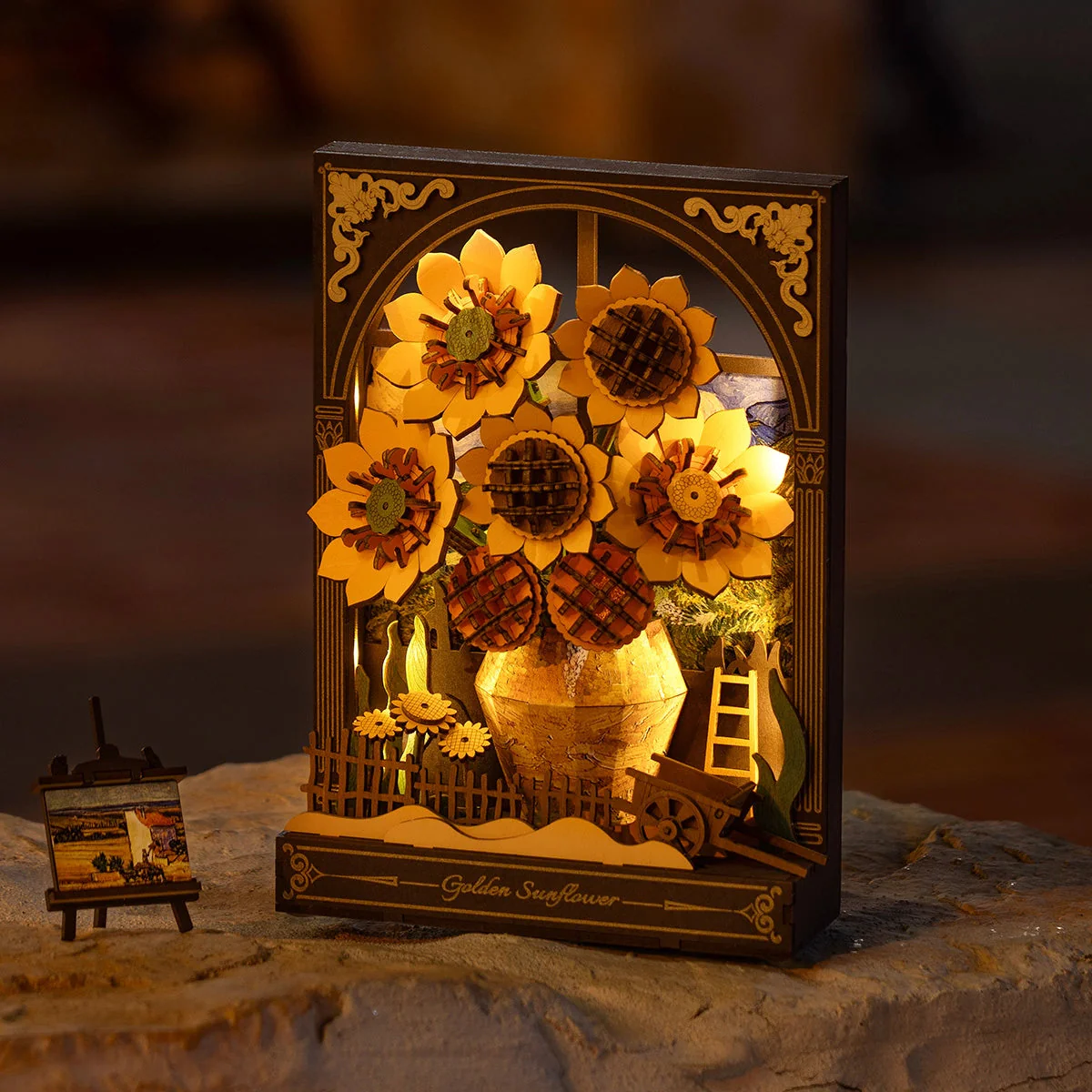 Robotime DIY Wood Bloom Craft Golden Sunflower - Image 3