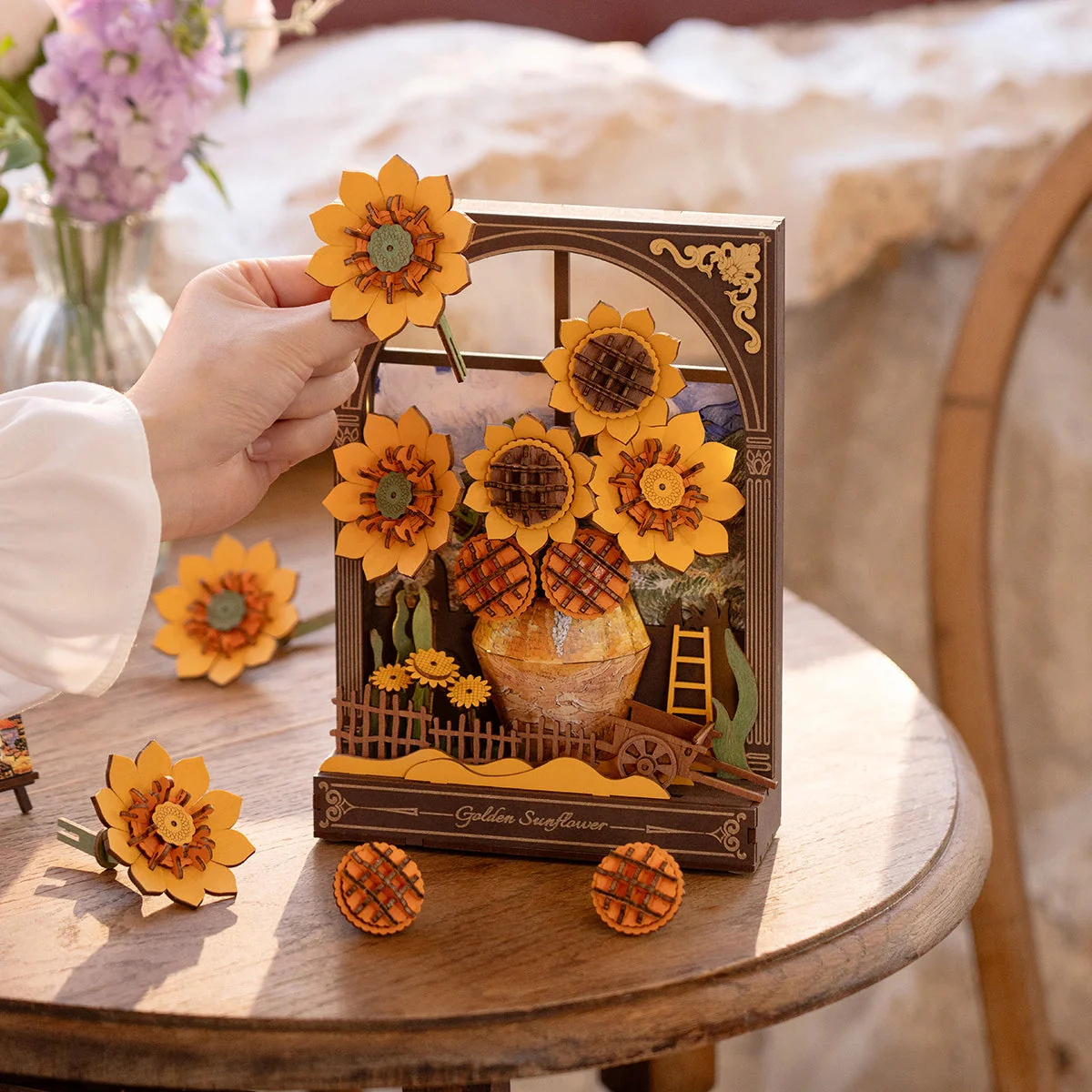 Robotime DIY Wood Bloom Craft Golden Sunflower - Image 4
