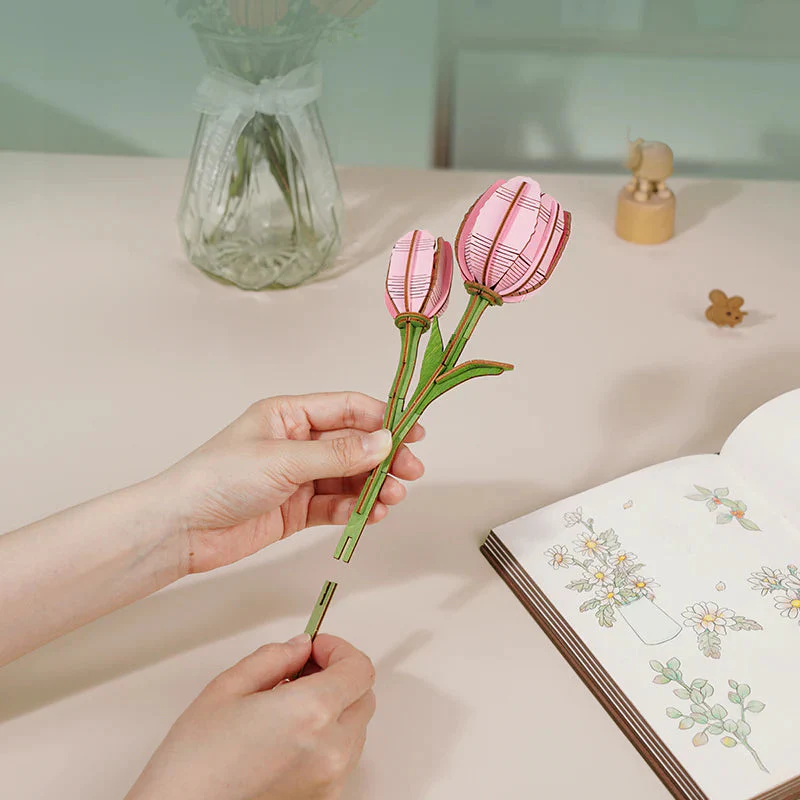 Robotime Wood Bloom Pink Tulip - Image 4