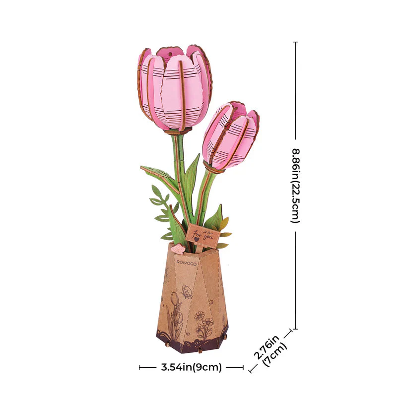 Robotime Wood Bloom Pink Tulip - Image 5