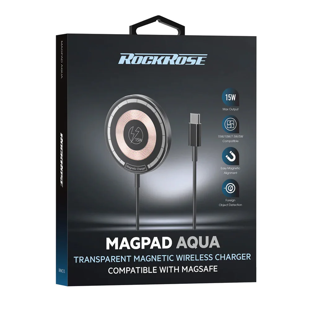 Rockrose 15W MagSafe Magnetic Wireless Charger Magpad Aqua (Black) - Image 3