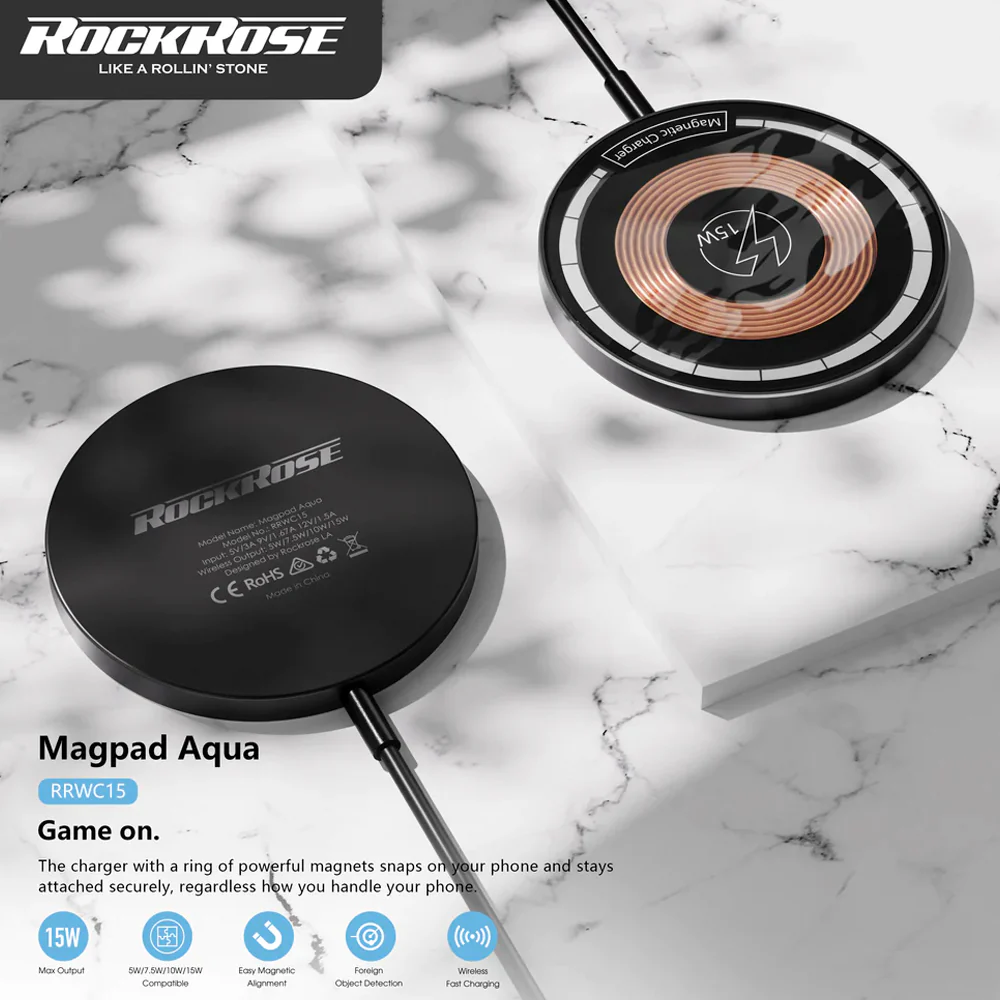 Rockrose 15W MagSafe Magnetic Wireless Charger Magpad Aqua (Black) - Image 4