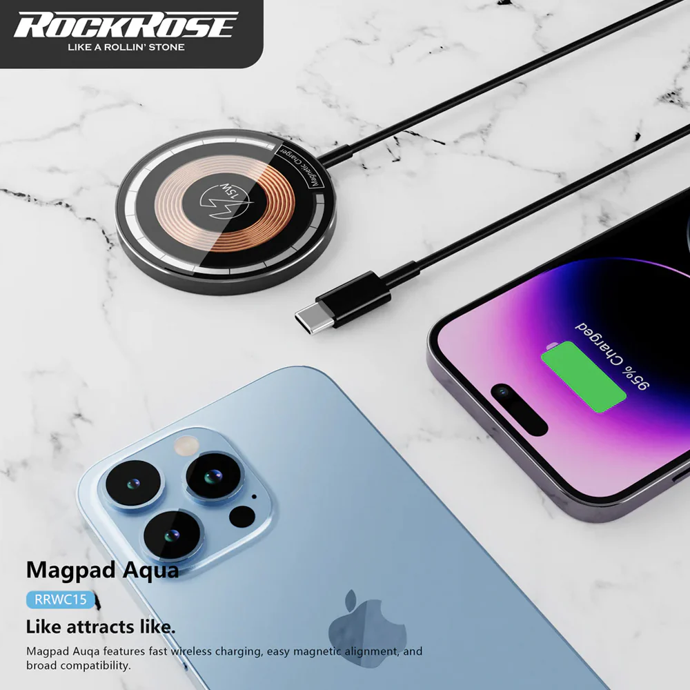 Rockrose 15W MagSafe Magnetic Wireless Charger Magpad Aqua (Black) - Image 5