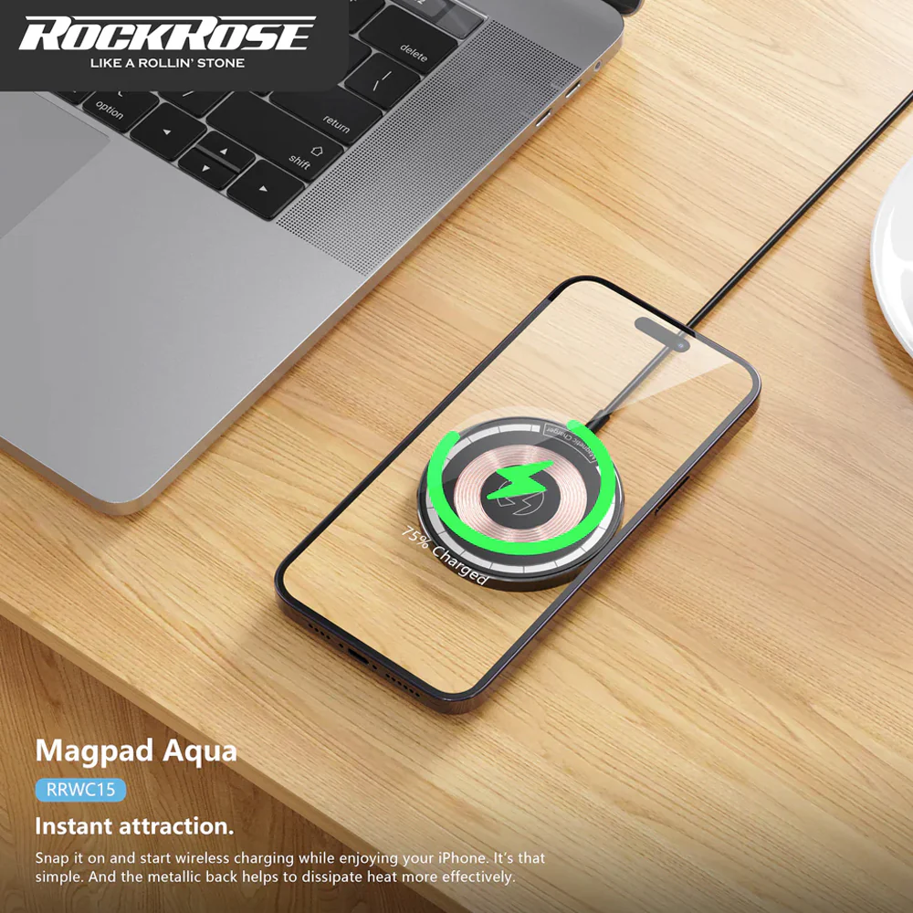 Rockrose 15W MagSafe Magnetic Wireless Charger Magpad Aqua (Black) - Image 6